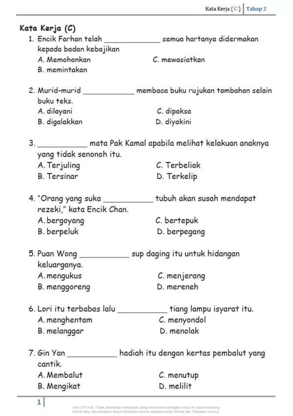 860 Soalan Latihan Tatabahasa BM Tahap 2