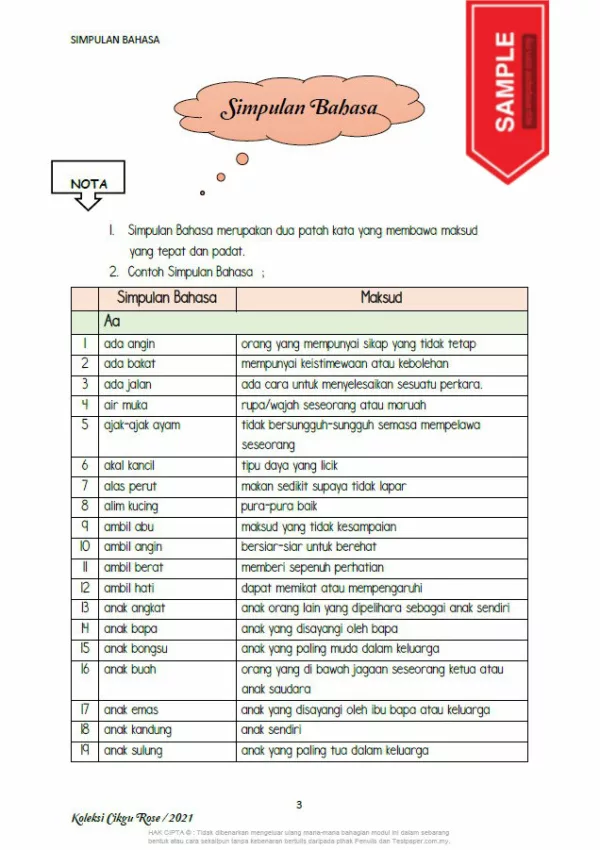 Download Soalan Latihan Simpulan Bahasa BM Tahap 1 yang Quality