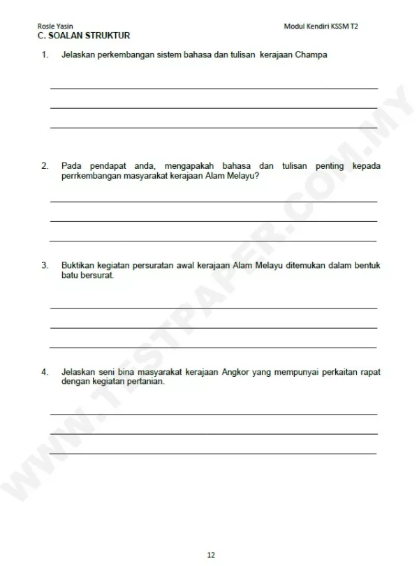 Download Modul Latihan Sejarah Tingkatan 2 KSSM yang Quality