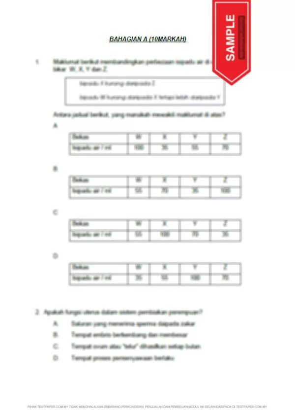 Soalan Ujian Akhir Tahun Sains Tahun 6 UASA