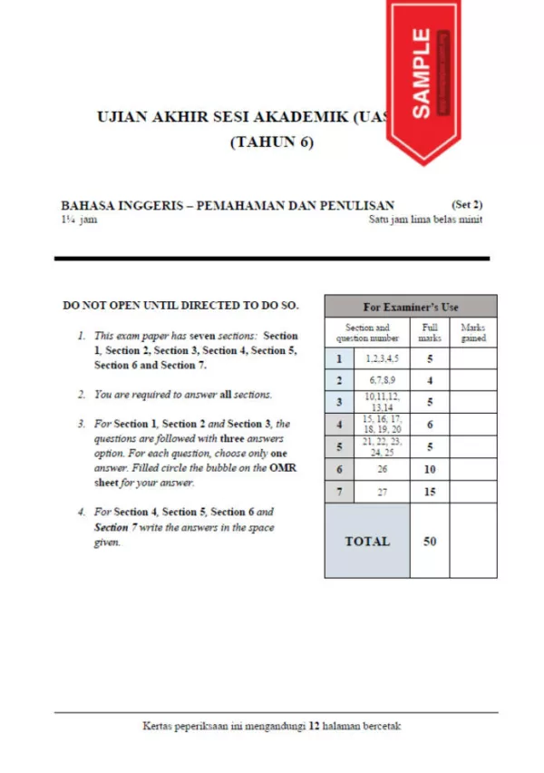 Soalan Ujian Akhir Tahun UASA Tahun 6 2022-2023