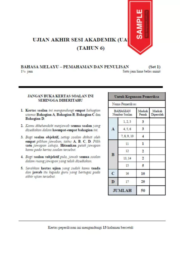 Soalan Ujian Akhir Tahun UASA Tahun 6 2022-2023