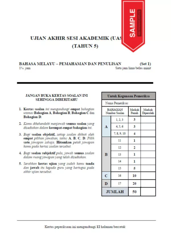 Soalan Ujian Akhir Tahun UASA Tahun 5 2022-2023