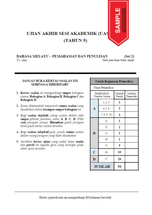 Soalan Ujian Akhir Tahun UASA Tahun 5 2022-2023