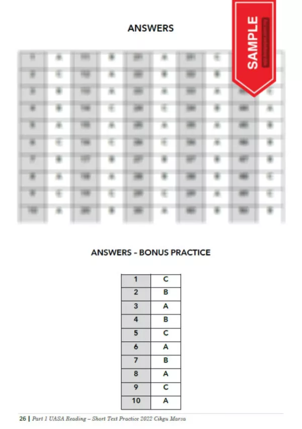 Soalan Latihan BI UASA Reading Bahagian 1 Tahap 2