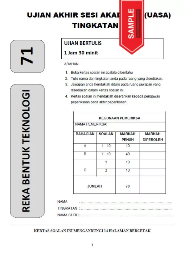 Soalan Ujian Akhir Tahun RBT Tingkatan 3 2023 UASA