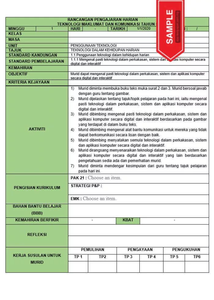 RPH dan RPT PPKI Teknologi Maklumat dan Komunikasi Tahun 5 TS25