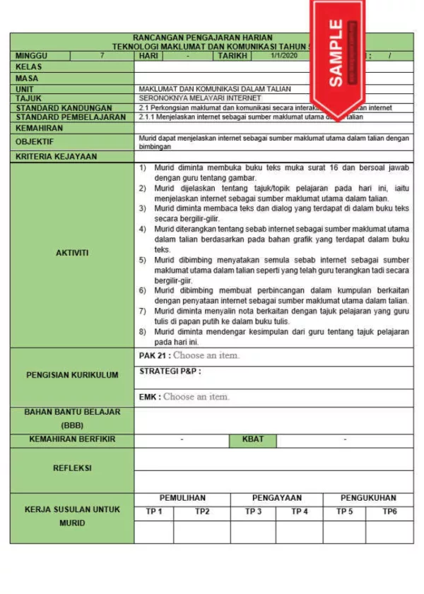 RPH dan RPT PPKI Teknologi Maklumat dan Komunikasi Tahun 5 TS25