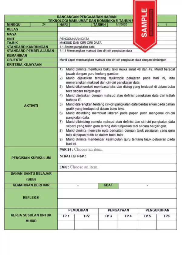 RPH dan RPT PPKI Teknologi Maklumat dan Komunikasi Tahun 5 TS25