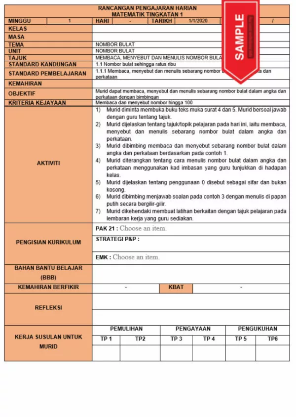 RPH dan RPT PPKI Matematik Tingkatan 1