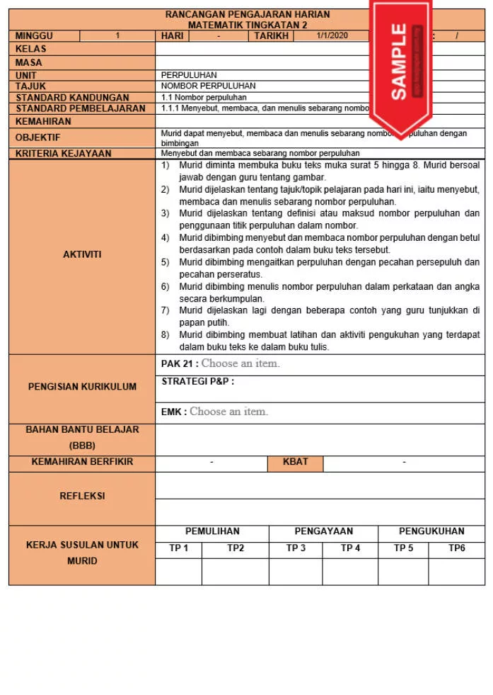 RPH dan RPT PPKI Matematik Tingkatan 2