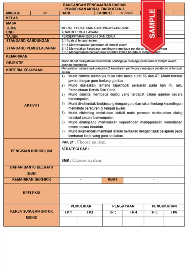 RPH dan RPT PPKI Pendidikan Moral Tingkatan 2