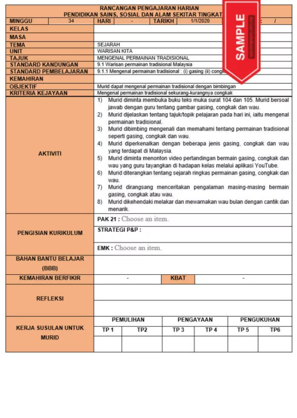 RPH dan RPT PPKI Pendidikan Sains Sosial dan Alam Sekitar Tingkatan 2