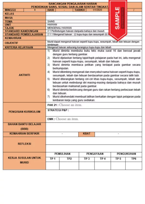 RPH dan RPT PPKI Pendidikan Sains Sosial dan Alam Sekitar Tingkatan 2