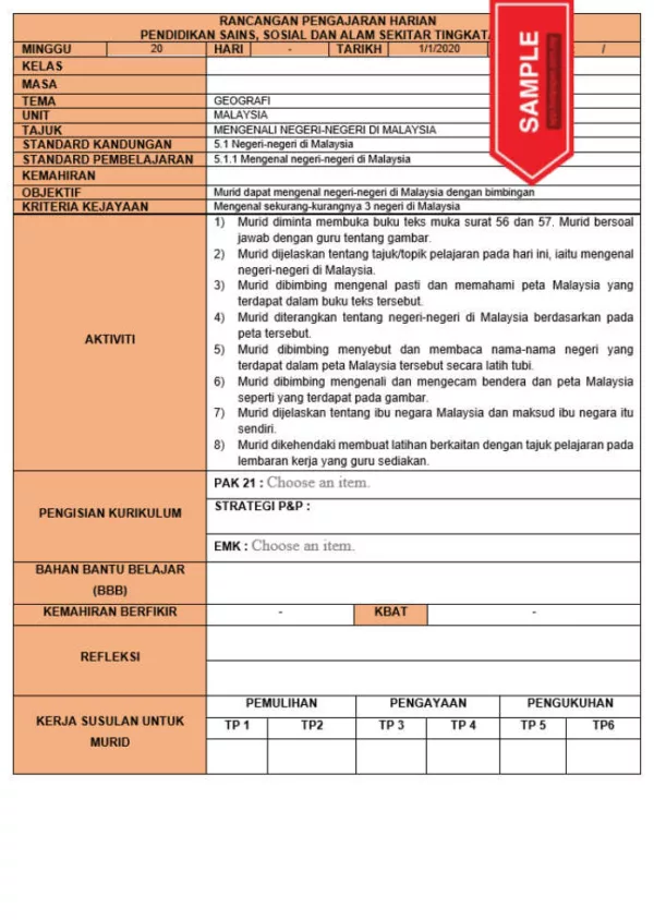 RPH dan RPT PPKI Pendidikan Sains Sosial dan Alam Sekitar Tingkatan 2