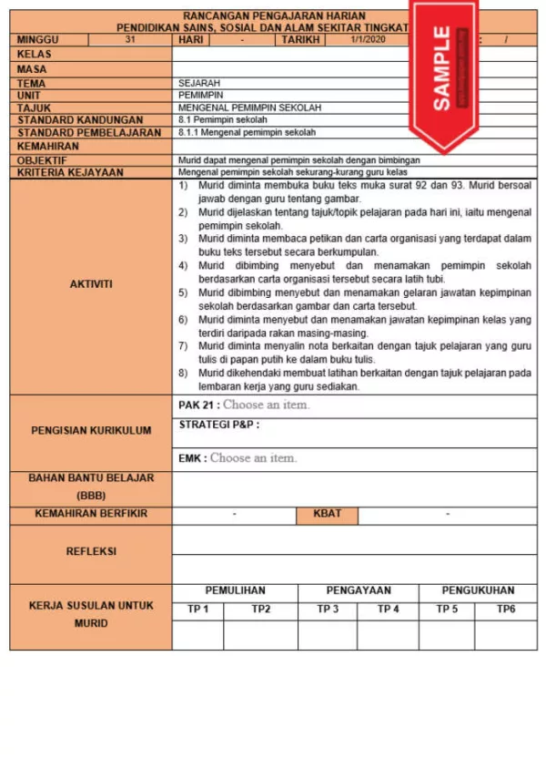 RPH dan RPT PPKI Pendidikan Sains Sosial dan Alam Sekitar Tingkatan 2