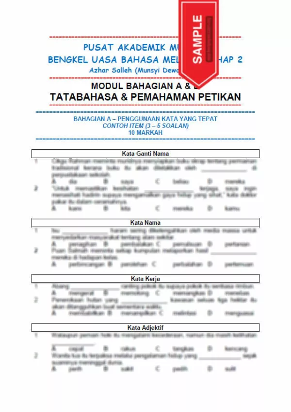 Nota dan Latihan BM Bahagian A dan B Tahap 2 UASA