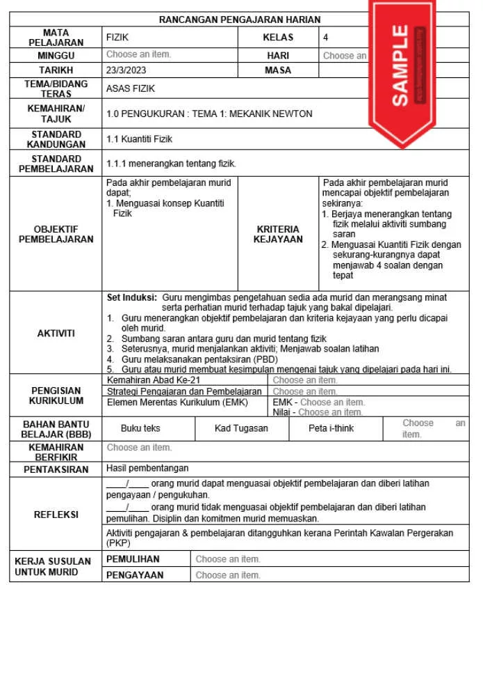 RPH Fizik Tingkatan 4 KSSM