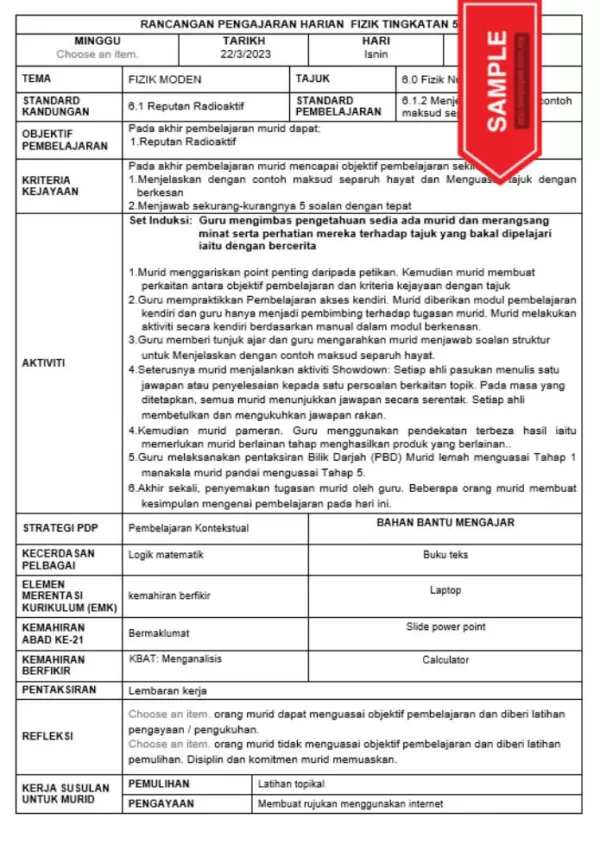 RPH Fizik Tingkatan 5 KSSM