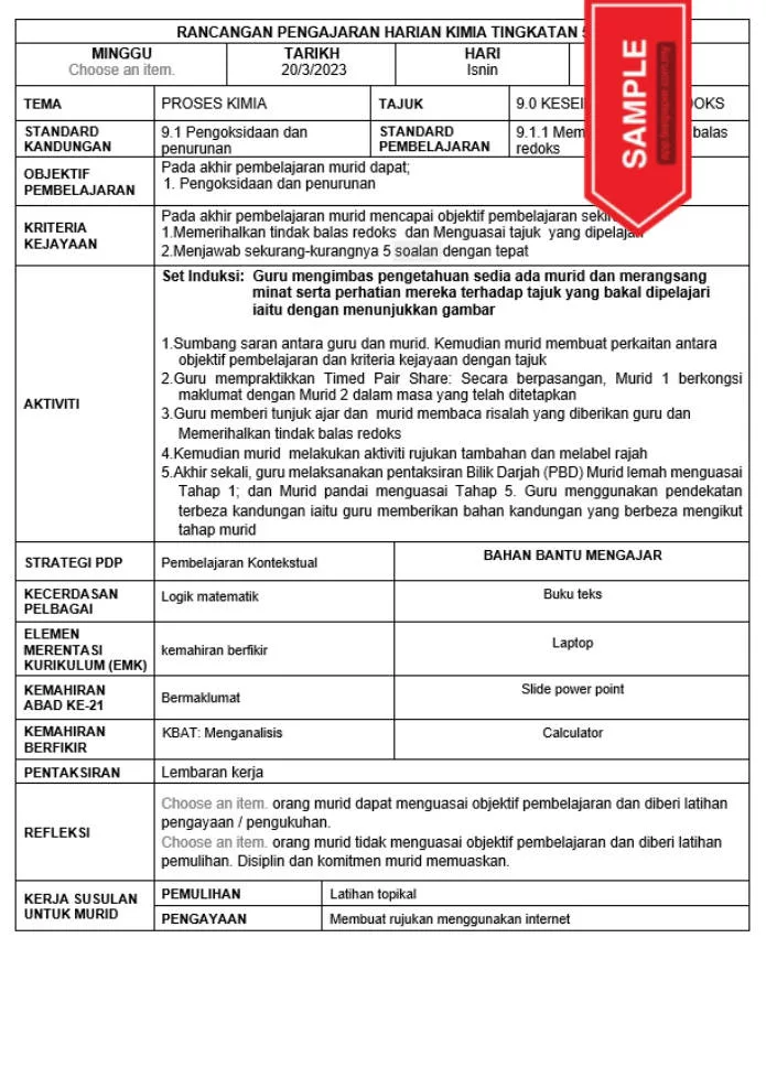 RPH Kimia Tingkatan 5 KSSM