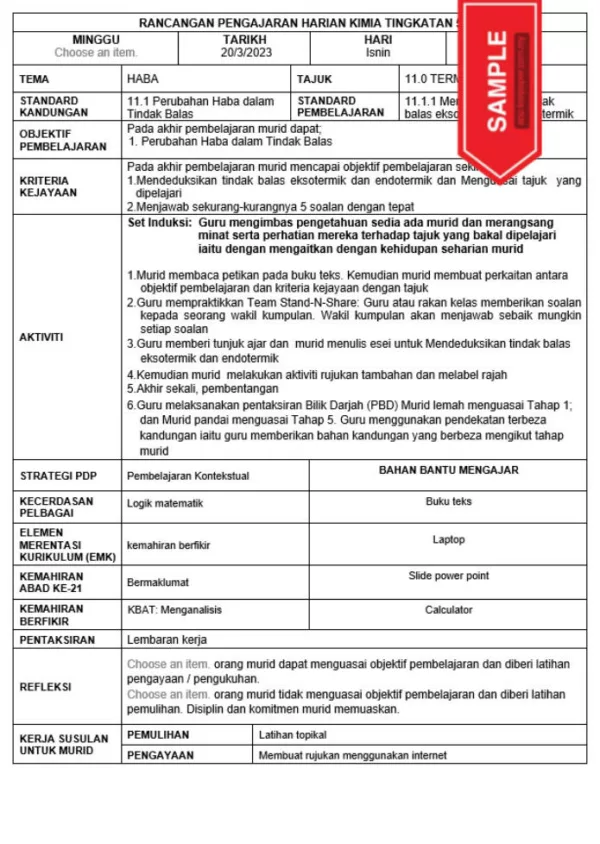 RPH Kimia Tingkatan 5 KSSM