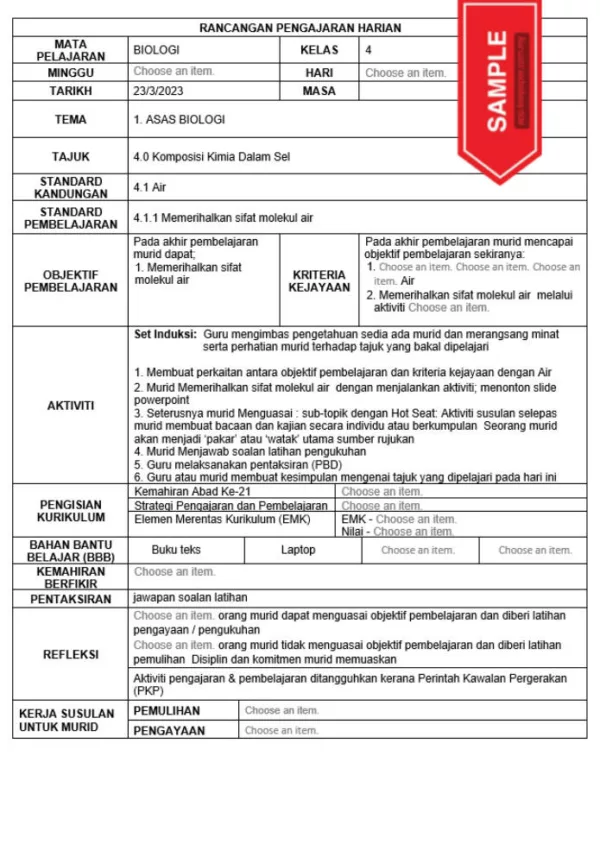 RPH Biologi Tingkatan 4 KSSM