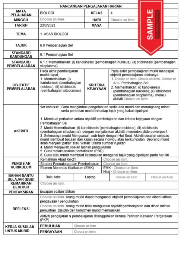 RPH Biologi Tingkatan 4 KSSM