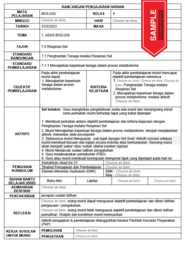 RPH Biologi Tingkatan 4 KSSM