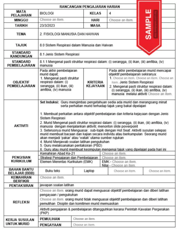 RPH Biologi Tingkatan 4 KSSM