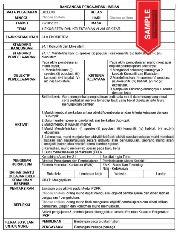 RPH Biologi Tingkatan 5 KSSM