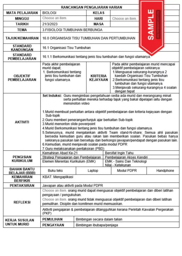 RPH Biologi Tingkatan 5 KSSM