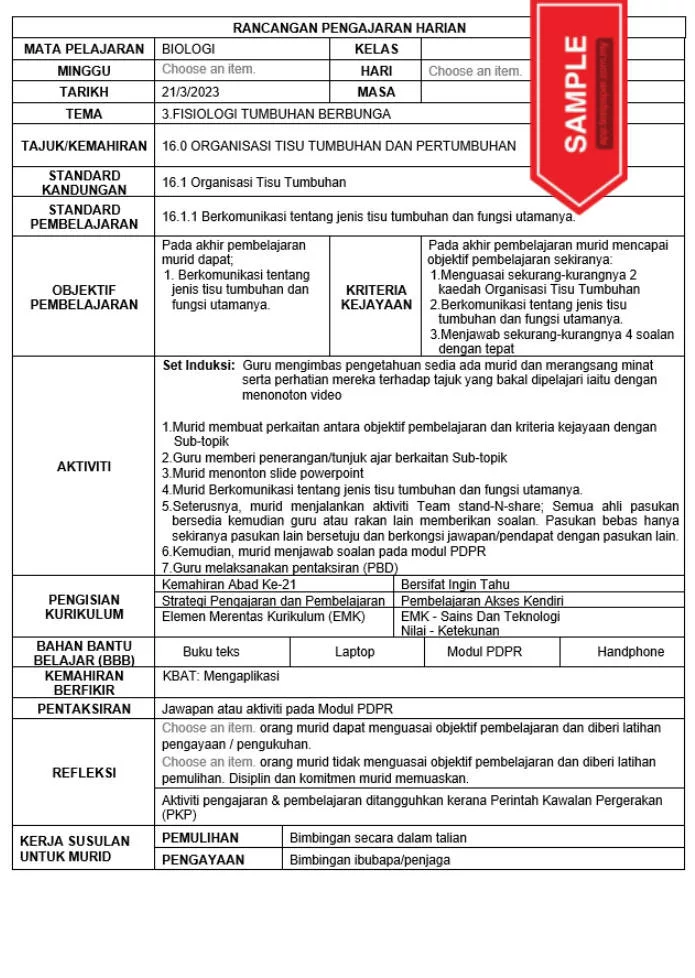 RPH Biologi Tingkatan 5 KSSM