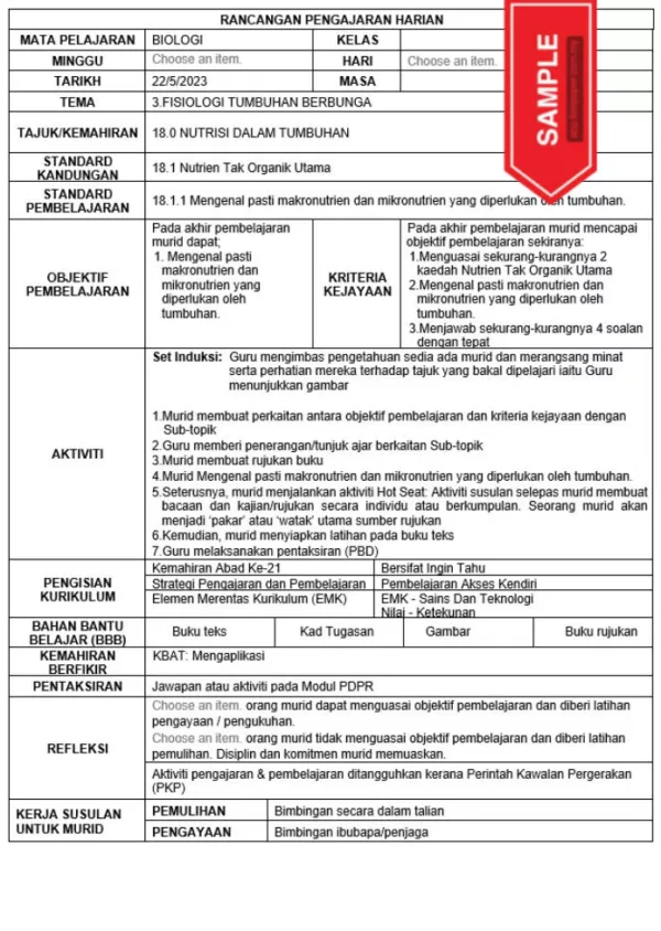 RPH Biologi Tingkatan 5 KSSM