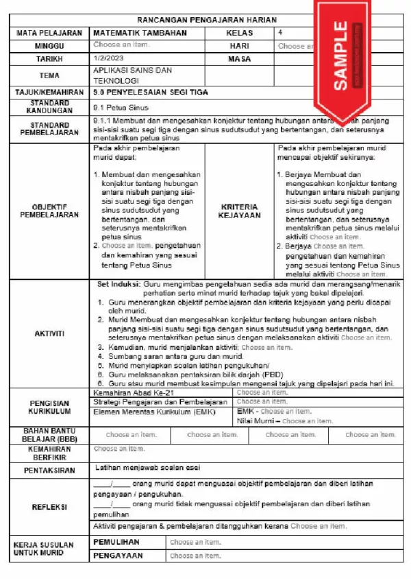 RPH Matematik Tambahan Tingkatan 5 KSSM