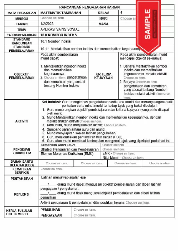 RPH Matematik Tambahan Tingkatan 5 KSSM