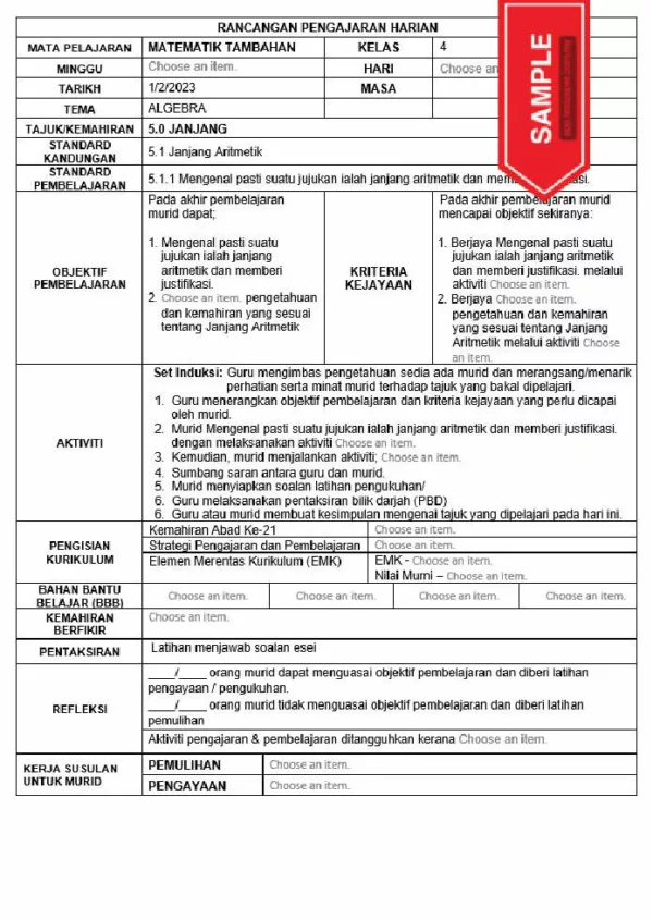 RPH Matematik Tambahan Tingkatan 5 KSSM