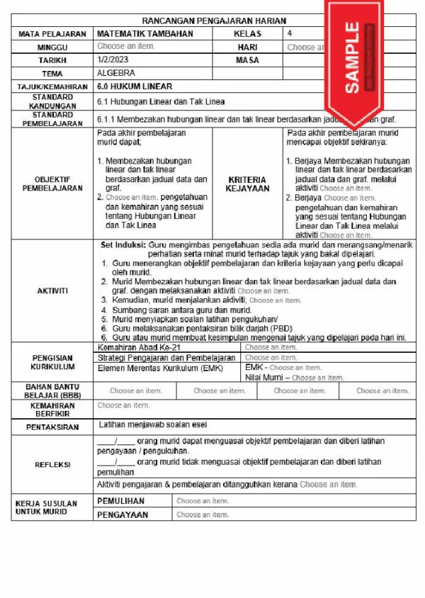 RPH Matematik Tambahan Tingkatan 5 KSSM