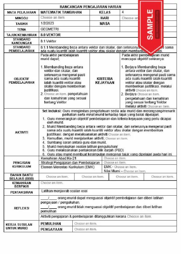 RPH Matematik Tambahan Tingkatan 5 KSSM