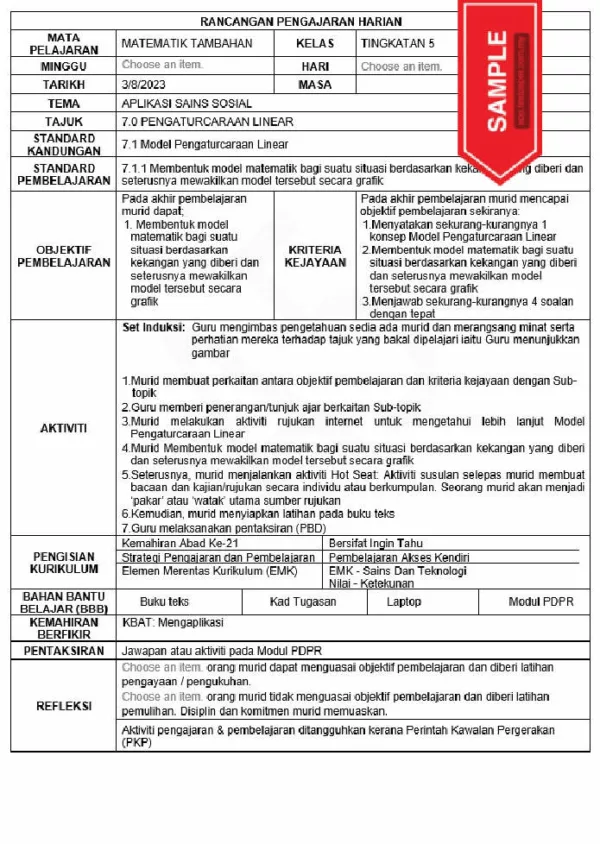 RPH Matematik Tambahan Tingkatan 4 KSSM