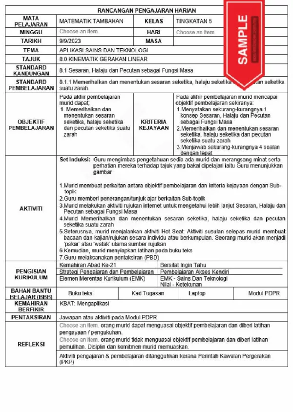 RPH Matematik Tambahan Tingkatan 4 KSSM