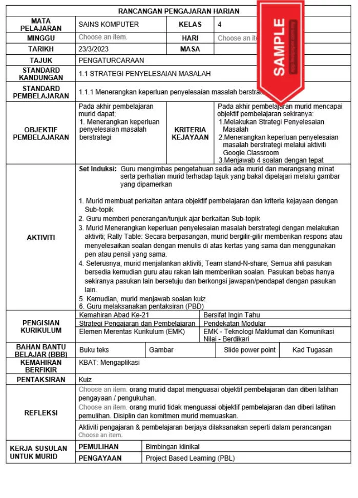 RPH Sains Komputer Tingkatan 4 KSSM