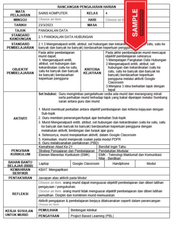 RPH Sains Komputer Tingkatan 4 KSSM