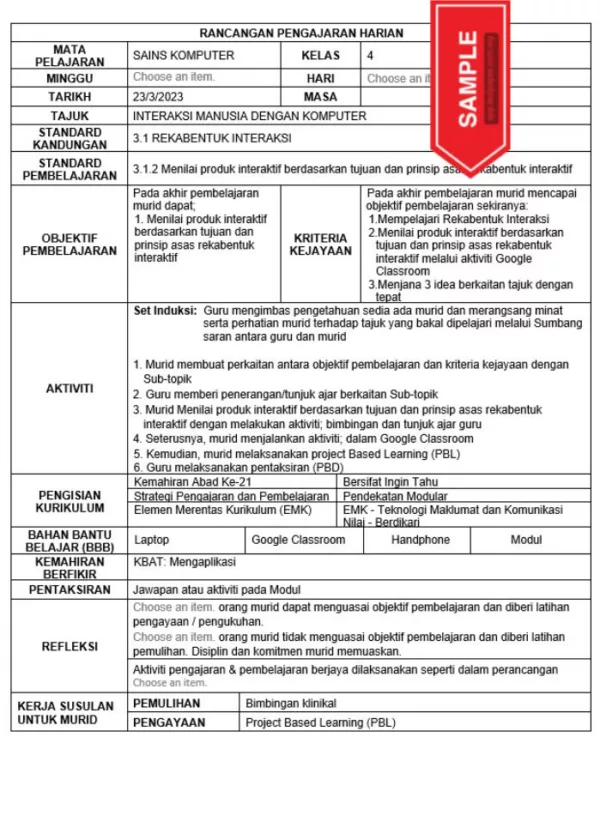 RPH Sains Komputer Tingkatan 4 KSSM