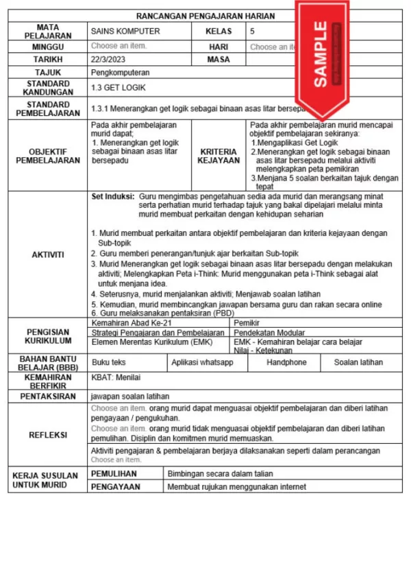 RPH Sains Komputer Tingkatan 5 KSSM