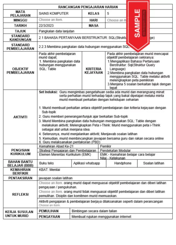 RPH Sains Komputer Tingkatan 5 KSSM