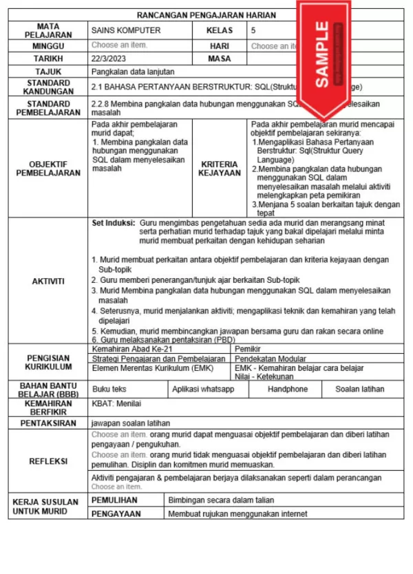 RPH Sains Komputer Tingkatan 5 KSSM