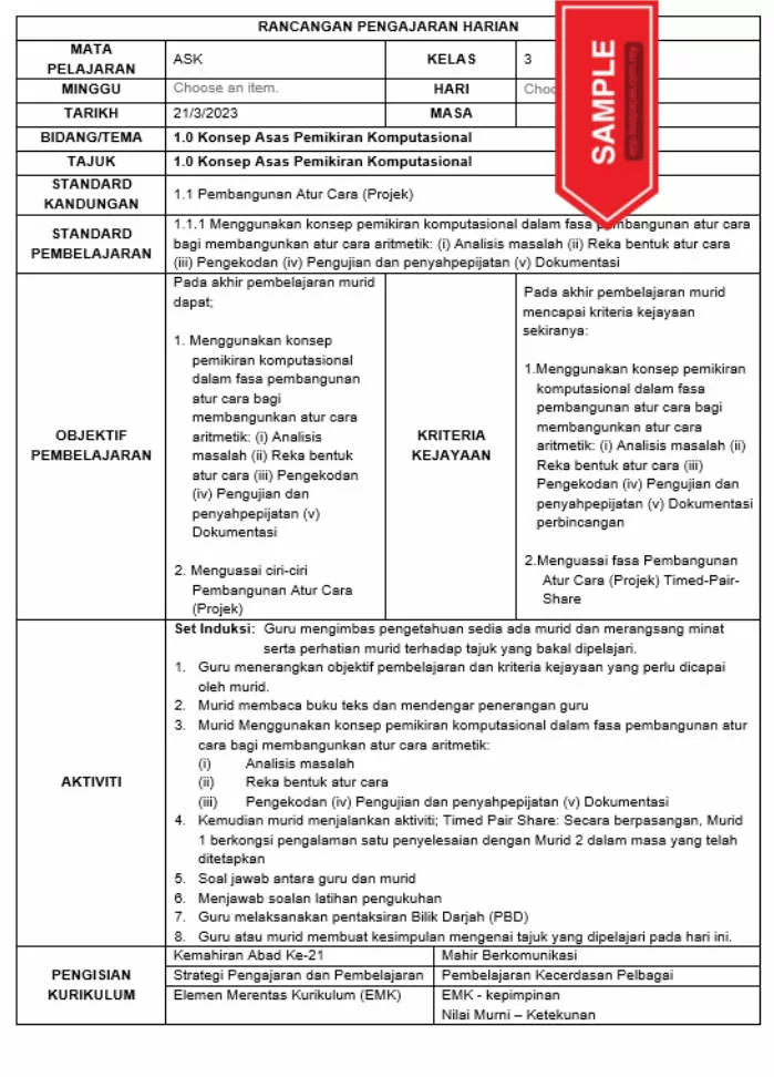 RPH Sains Komputer Tingkatan 3 KSSM