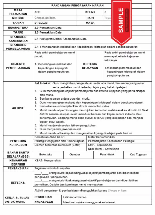 RPH Sains Komputer Tingkatan 3 KSSM