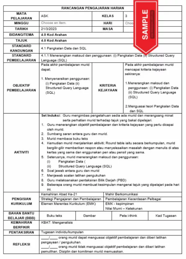 RPH Sains Komputer Tingkatan 3 KSSM