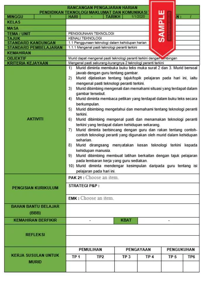 RPH dan RPT PPKI Teknologi Maklumat Komunikasi Tahun 6 TS25